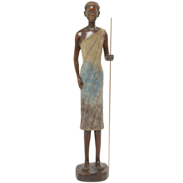 Litton Lane Brown Polystone Standing African Woman Sculpture with Intricate Details