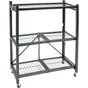 MPM 3-Tier Foldable Shelf Storage with Wheels, Heavy Duty Casters