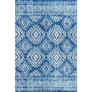 Moroccan Hype Boho Vintage Tribal Blue/White 5 ft. x 8 ft. Area Rug