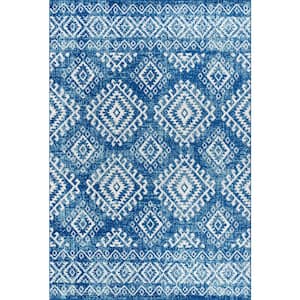 Moroccan Hype Boho Vintage Tribal Blue/White 8 ft. x 10 ft. Area Rug