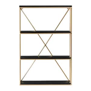 6.0 in. x 24.3 in. x 16.0 in. Wood and Iron Rectangle Wall Shelf in Black and Gold