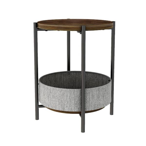 Walnut Round End Table With Storage, Round Nesting Tables With Storage