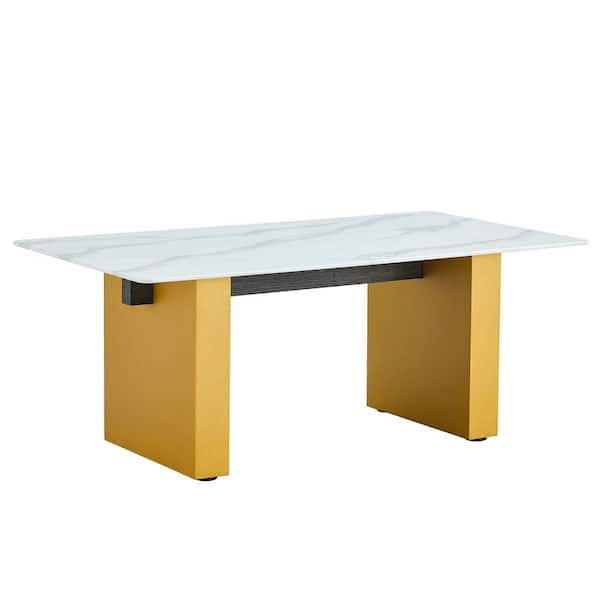 Polibi Modern 43.3 in. Golden Rectangle Glass Coffee Table