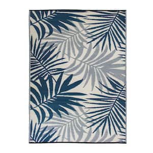 Hawaii Navy 3 ft. x 5 ft.  Modern Floral Reversible Plastic Outdoor Area Rug