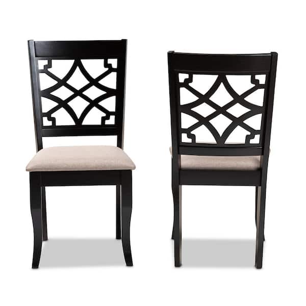 Baxton Studio Mael Sand and Espresso Brown Fabric Dining Chair (Set of 2)
