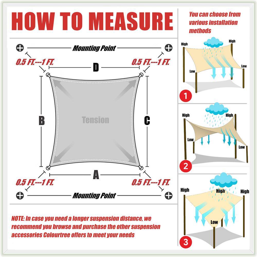 White HDPE Mesh Fabric Rectangle Sun Shade Sail with Hardware Kit