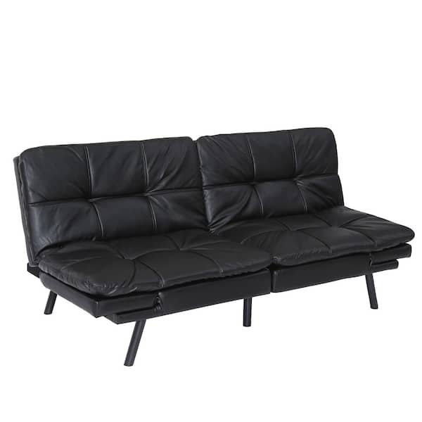 Westsky 71 In Wide Black Modern Convertible Pu Leather Memory Foam Futon Couch Sofa Bed Folding Sleeper Twin Furniture