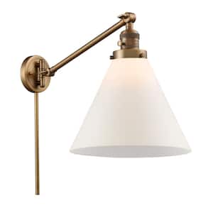 Cone 1-Light Brushed Brass Wall Sconce with Matte White Glass Shade