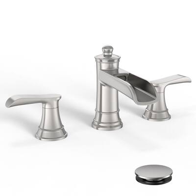 8 in. Waterfall Widespread 2-Handle Bathroom Faucet With Pop-up Drain Assembly in Brushed Nickel
