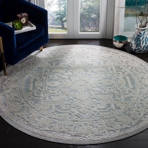 Reflection Light Gray/Cream 7 ft. x 7 ft. Round Floral Border Area Rug