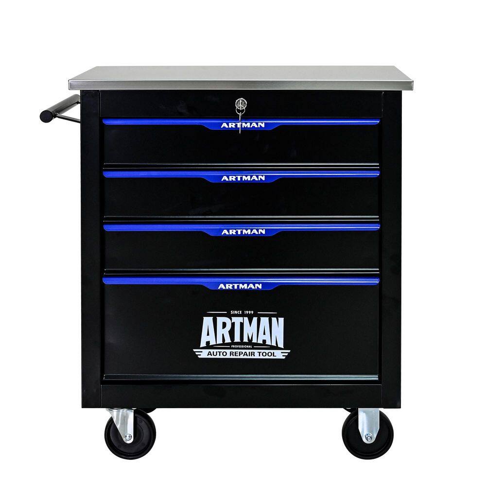 13.58 in. W 4 Drawer Rolling Metal Blue Tool Cabinet with Lock, 4 Wheels Tool Carts with Workbench and Push Rod price history on PriceWatchPro