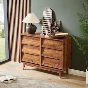 Mid-Century Brown 6-Draw 47.2 in. Chest of Drawers with Bevel Design and Vintage Charm