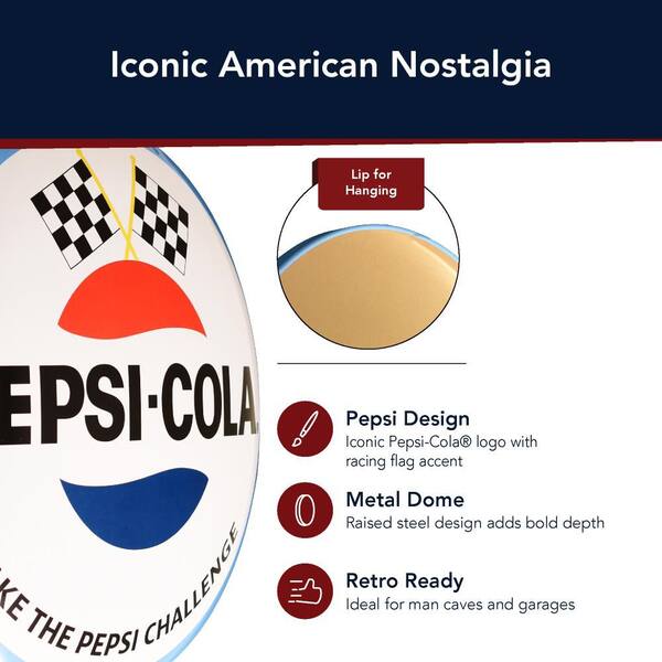 American Art Decor 15 in. Blue, White Pepsi Logo Dome Metal Wall