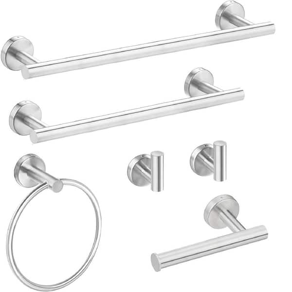6-piece Bath Hardware Set with Toilet Paper Holder Towel Bar Towel Hook Towel Ring in Brushed Nickel