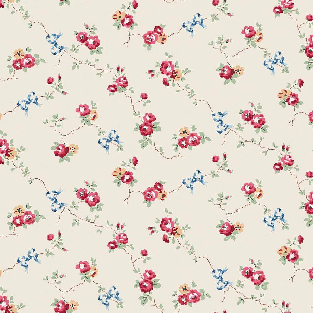 Rose and Bows Cream Multi-Colored Wallpaper Sample
