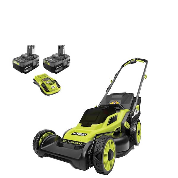 RYOBI 16 in. One+ 18-Volt Lithium-Ion Hybrid Walk Behind Push Lawn Mower - Two 4.0 Ah Batteries/Charger Included