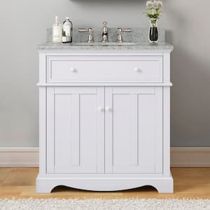 Fremont 32 in. Single Sink Freestanding White Bath Vanity with Grey Granite Top (Assembled)