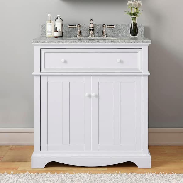 Fremont 32 in. Single Sink Freestanding White Bath Vanity with Grey Granite Top (Assembled)