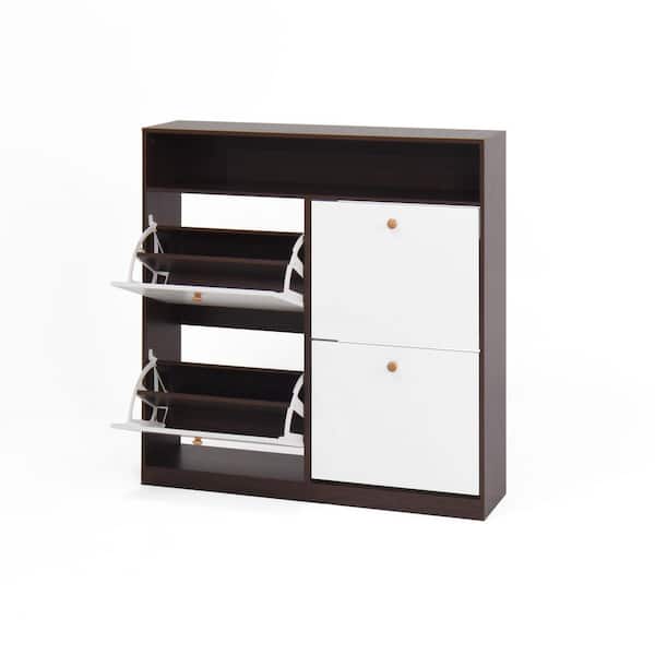 Unbranded 39.4 in. W x 9.45 in. D x 39.4 in. H Freestanding Shoe Storage in Brown, 4 Flip Drawers, Assembled, Corner Standard