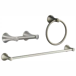 Coralais 3-Piece Hardware Bundle with Towel Bar, Towel Ring and Toilet Paper Holder in Brushed Nickel