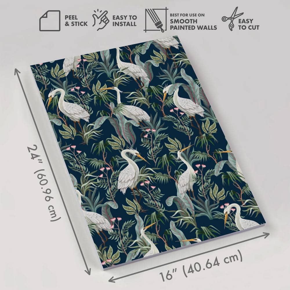 Blue Egrets Peel and Stick Wallpaper Panels, 16" x 24", 8-Pack