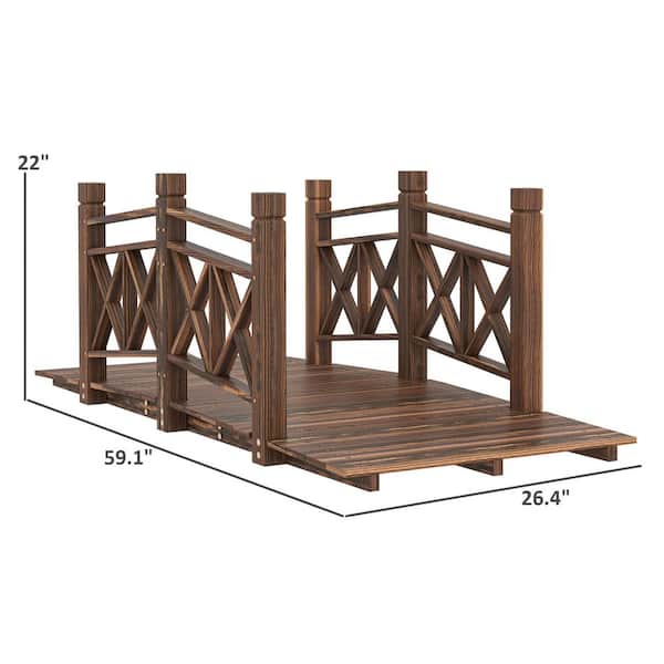 Outsunny 5 ft. Wooden Garden Bridge with Safety Rails, Backyard