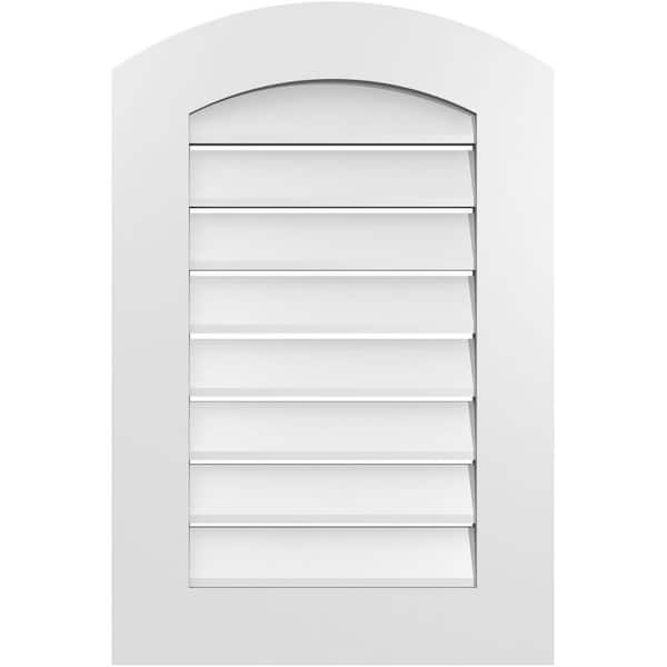 Ekena Millwork 20 in. x 28 in. Arch Top Surface Mount PVC Gable Vent: Decorative with Standard Frame