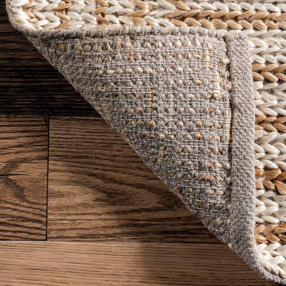 Ivory and Beige Braided Cotton Rectangular 8' x 10' Area Rug