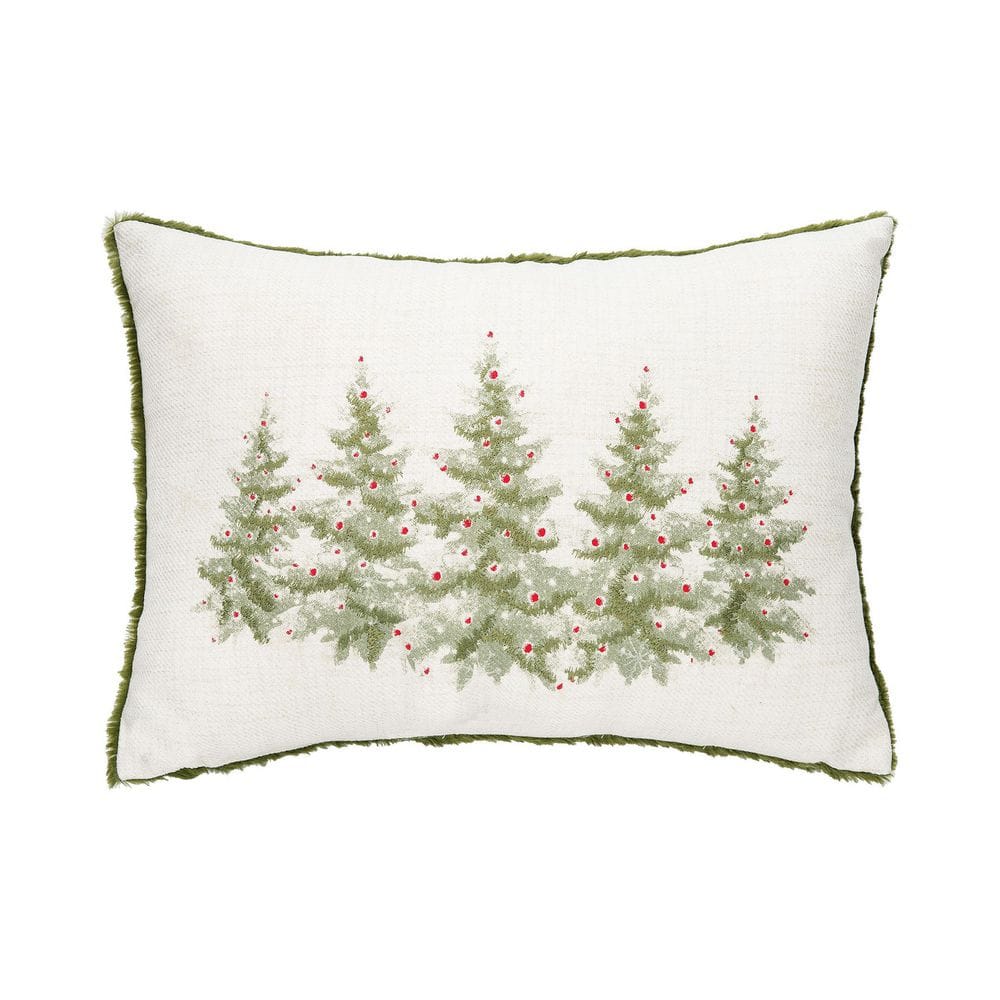 Farmhouse Pine Grove Trees Pillow Green Christmas Embroidered