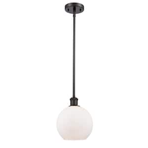 Athens 1-Light Oil Rubbed Bronze Shaded Pendant Light with Matte White Glass Shade