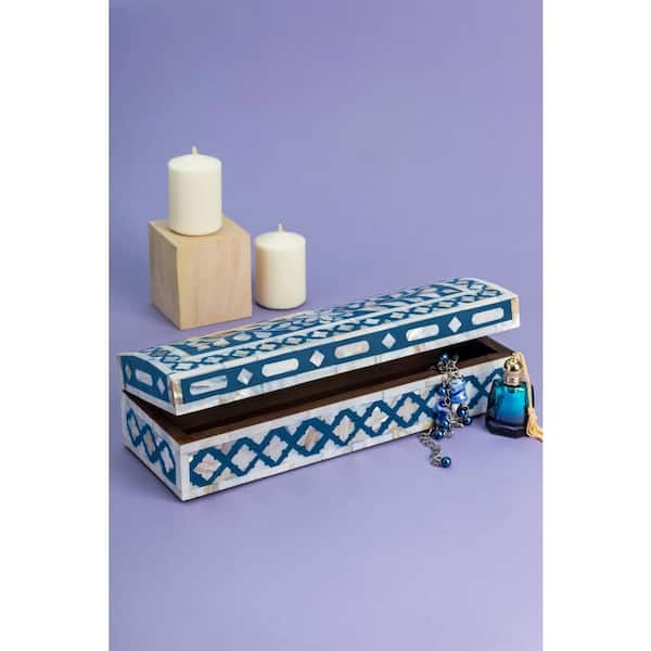 GAURI KOHLI Jodhpur Mother of Pearl Decorative Box - Blue 12 in.