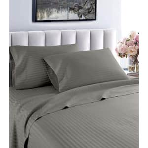 Fresh Home 4-Piece Gray Striped 100% Cotton California King Deep Pocket Sheet Set
