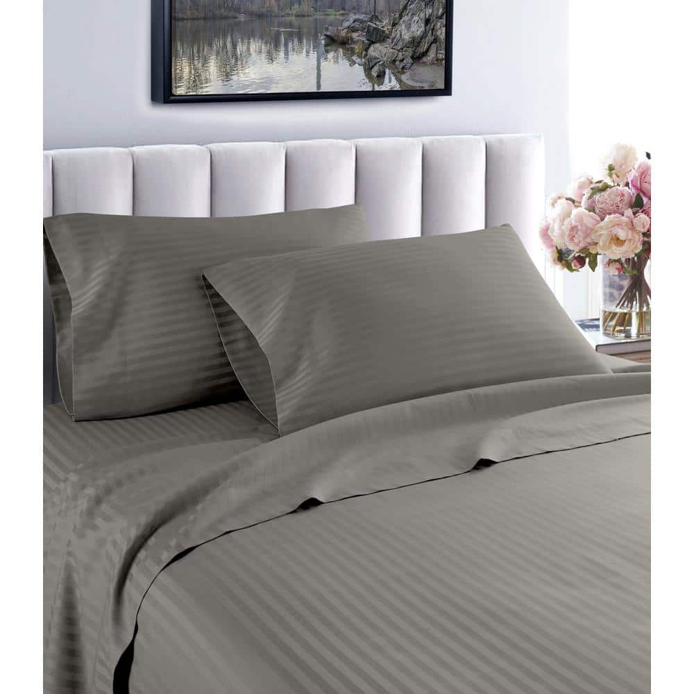 Fresh Home 3-Piece Gray Striped 100% Cotton Twin Deep Pocket Sheet Set