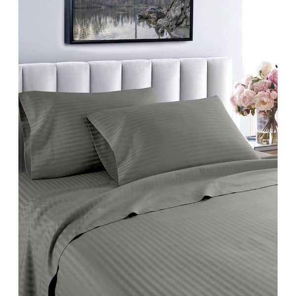 Unbranded Fresh Home 3-Piece Gray Striped 100% Cotton Twin Extra Long Deep Pocket Sheet Set