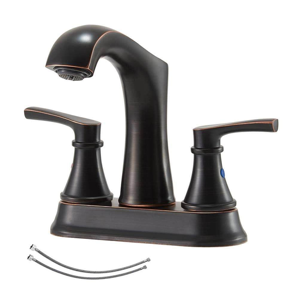 Lukvuzo 4 in. Centerset Double Handle Mid Arc Bathroom Faucet in Oil ...