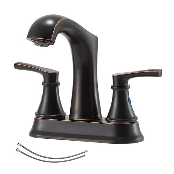 Lukvuzo 4 in. Centerset Double Handle Mid Arc Bathroom Faucet in Oil Rubbed Bronze