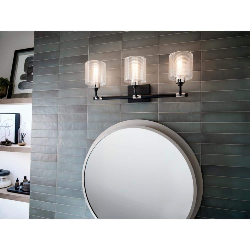Black and Nickel 3-Light Cylinder Vanity Light