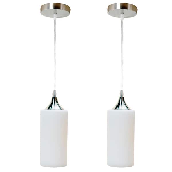 Unbranded 1-Light Cylinder Nickel Hand Blown Opaque Glass Shade Pendant (Pack of 2)