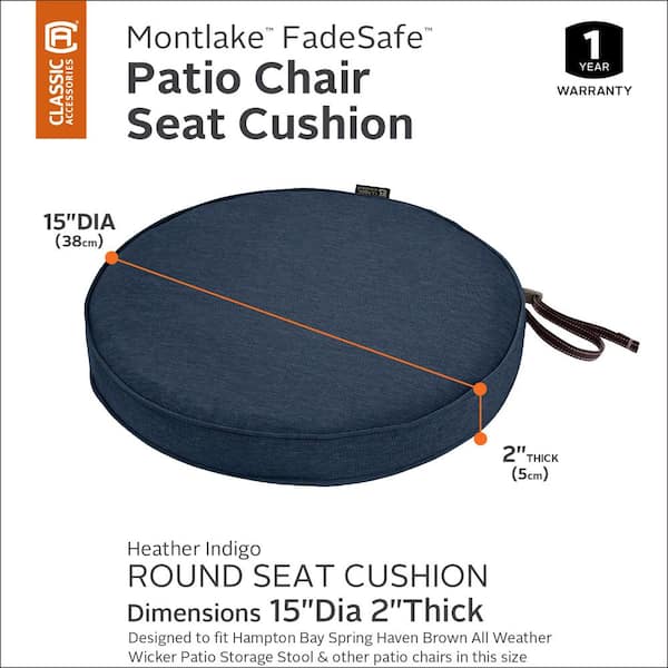 Classic Accessories Montlake Fade Safe Heather Indigo 15 in. Round Outdoor Seat Cushion 62 002 INDIGO EC The Home Depot