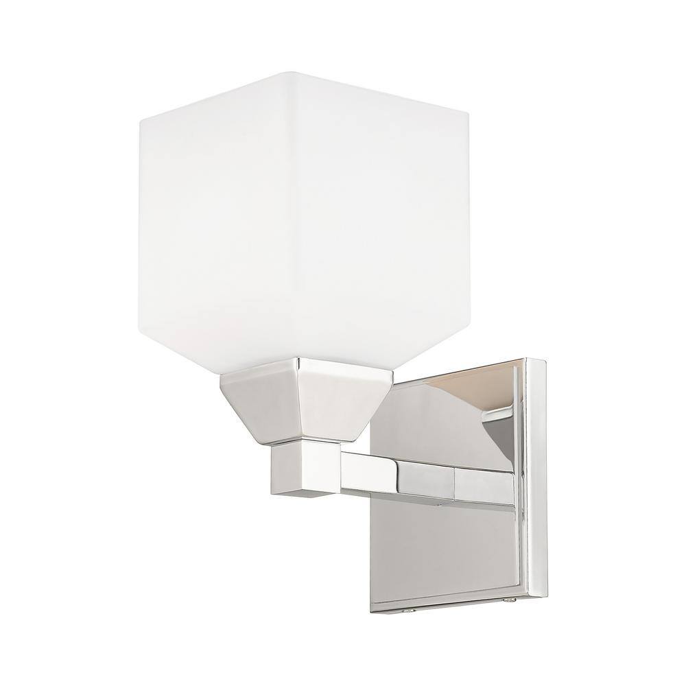 Aragon Polished Chrome 1-Light Sconce with Satin Opal White Glass