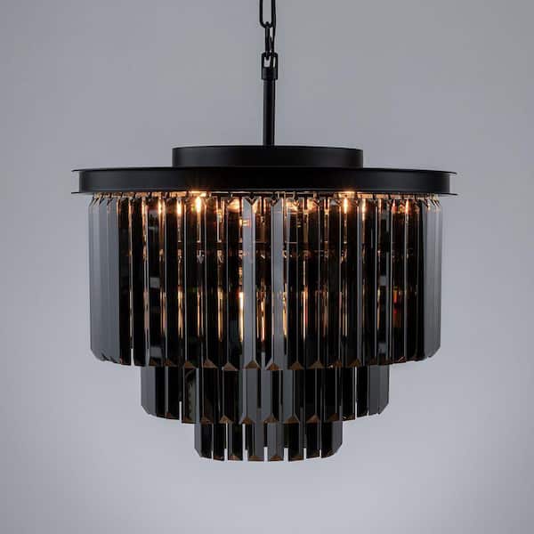ALOA DECOR 6-Lights 20 in. W Modern 3-Tier Matte Black and Smoke