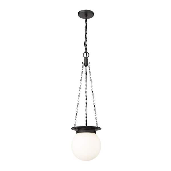 Unbranded Calhoun 9 in. 1-Light Matte Black Pendant Light with White Opal Glass Shade with No Bulbs included