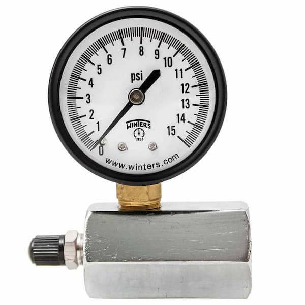 Winters Instruments PETG Series 2 in. Gas Test Pressure Gauge with Test Valve Adapts to 3/4 in. FNPT and Range of 0-15 psi
