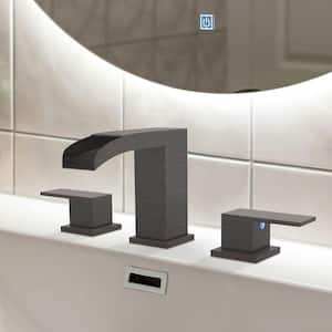 Waterfall 8 in. Widespread Double Handle Low Arc Bathroom Faucet with Drain kit Included in Oil Rubbed Bronze(1-Pack)