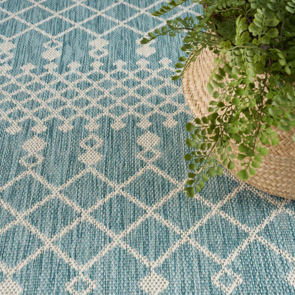 Aqua Moroccan Trellis Flatweave Synthetic 5' x 7' Area Rug