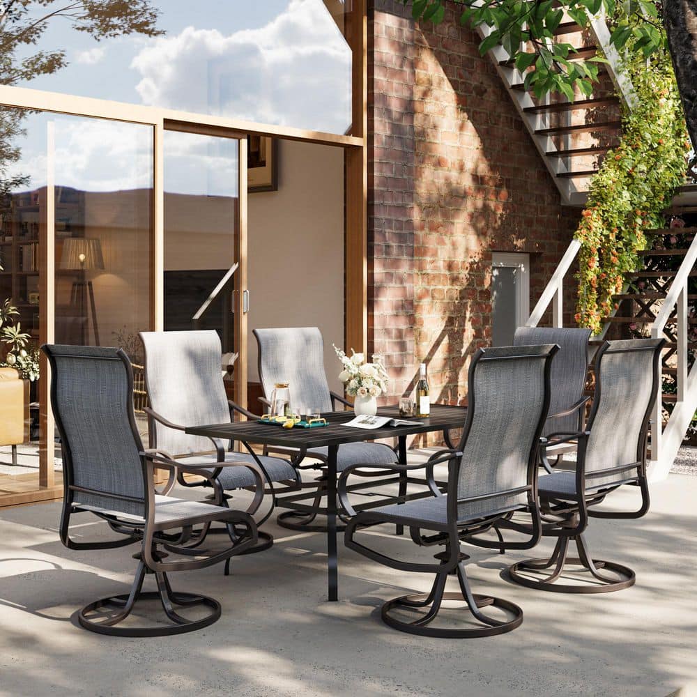Light Gray 7-Piece Outdoor Patio Dining Set-Rectangular Table and Padded Swivel Chairs price history on PriceWatchPro