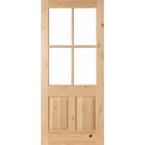 32 in. x 96 in. Rustic Knotty Alder 4-Lite Clear Glass 2-Panel Unfinished Wood Front Door Slab