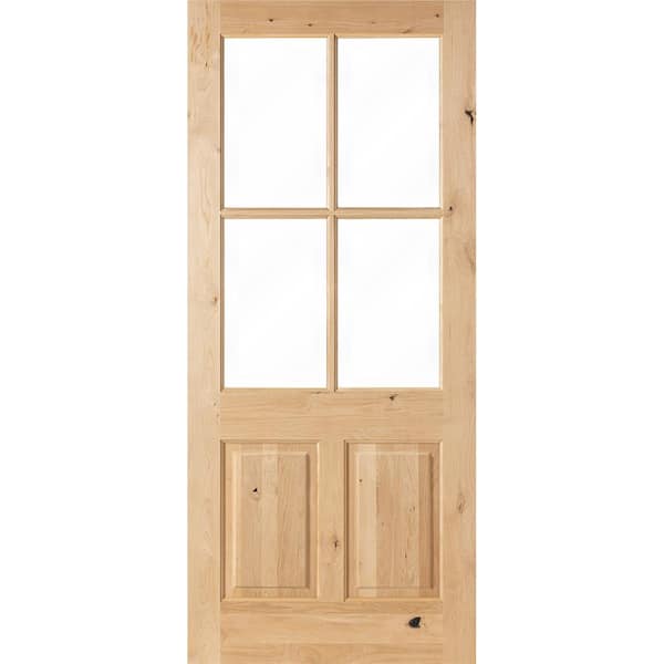 Krosswood Doors 32 in. x 96 in. Rustic Knotty Alder 4-Lite Clear Glass 2-Panel Unfinished Wood Front Door Slab