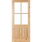 42 in. x 96 in. Rustic Knotty Alder 4-Lite Clear Glass 2-Panel Unfinished Wood Front Door Slab