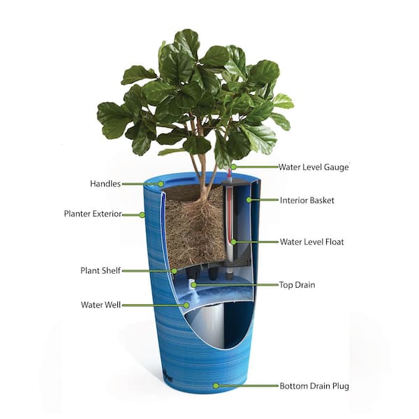Algreen Modena Planter, 22-In. Round Taper Planter, Self-Watering, Brown Granite Algreen Modena Planter, 22-In. Round Taper Planter, Self-Watering, Brown Granite